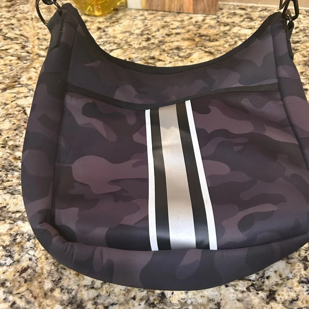 Haute Shore Black Camo Neoprene Crossbody Handbag 12”x13”